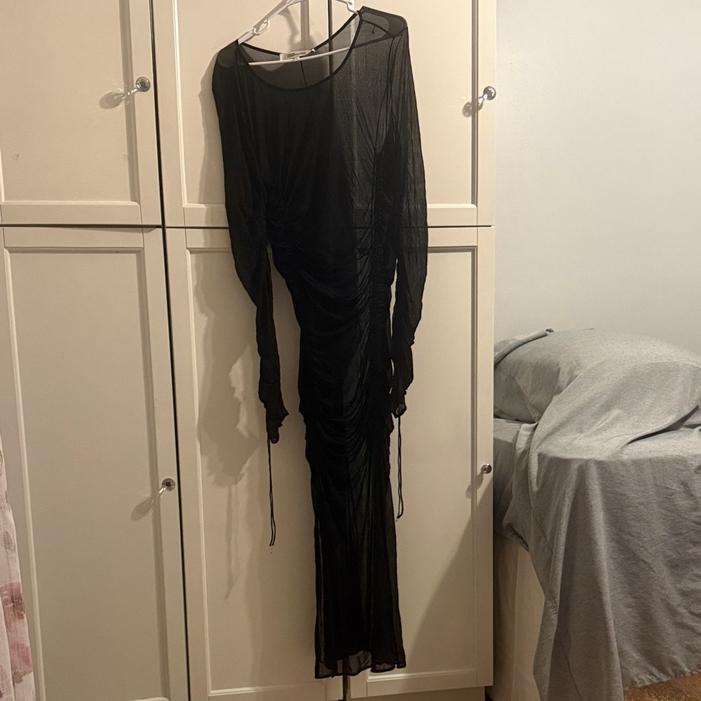 Diane Von Furstenberg Black Long Sleeve Dress Unlined Mesh 14